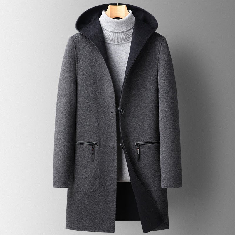 Fall Winter Hooded Double - sided Wear Wool Overcoat Men's Mid - length - Ormond Beach Boutique