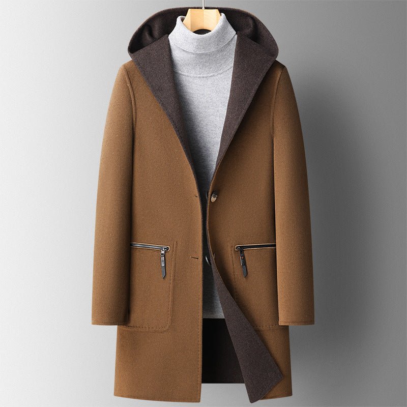 Fall Winter Hooded Double - sided Wear Wool Overcoat Men's Mid - length - Ormond Beach Boutique