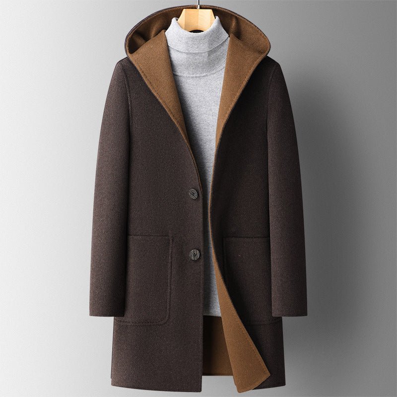 Fall Winter Hooded Double - sided Wear Wool Overcoat Men's Mid - length - Ormond Beach Boutique