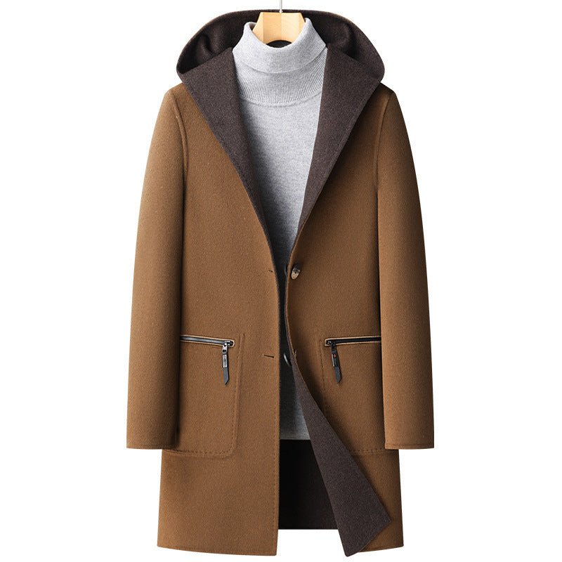 Fall Winter Hooded Double - sided Wear Wool Overcoat Men's Mid - length - Ormond Beach Boutique