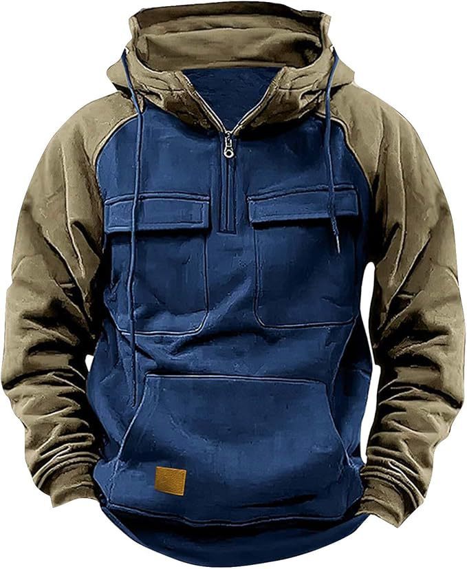 Fall Winter Hooded Young Men's Workwear Contrast Color Casual Sweater - Ormond Beach Boutique