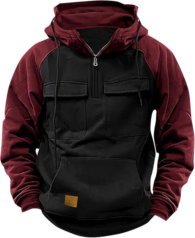 Fall Winter Hooded Young Men's Workwear Contrast Color Casual Sweater - Ormond Beach Boutique