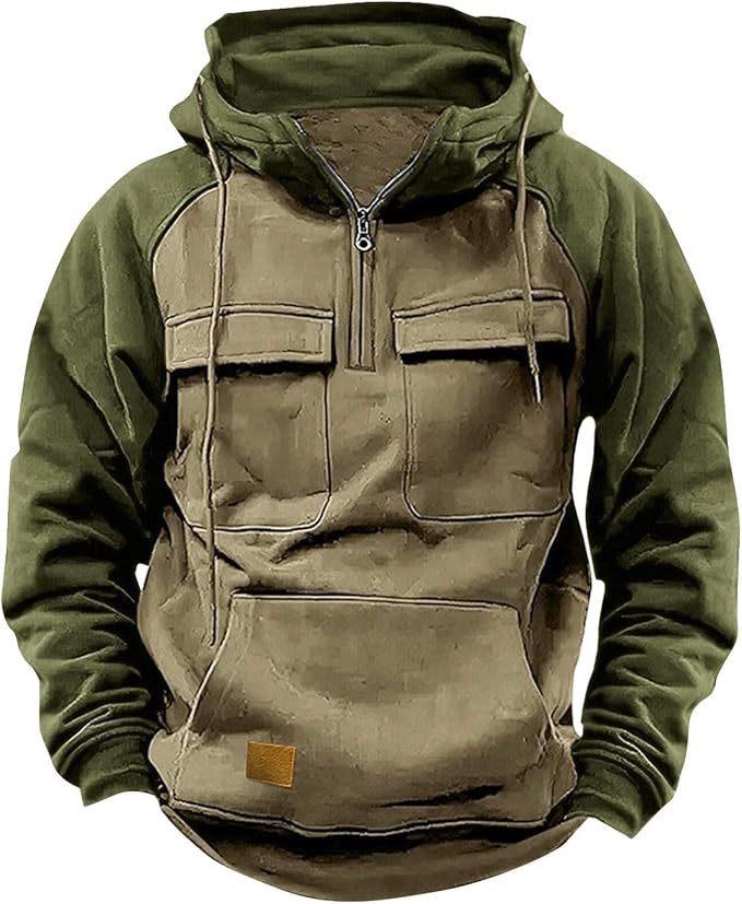 Fall Winter Hooded Young Men's Workwear Contrast Color Casual Sweater - Ormond Beach Boutique