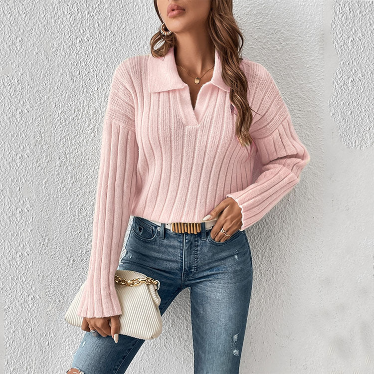 Fashion Casual Polo Collar Sweater For Women - Ormond Beach Boutique