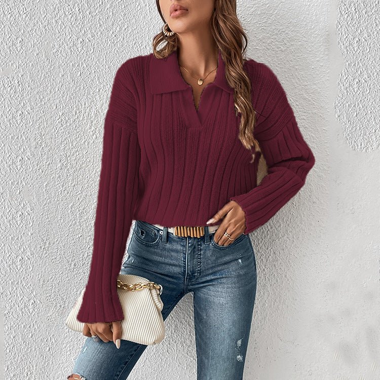 Fashion Casual Polo Collar Sweater For Women - Ormond Beach Boutique