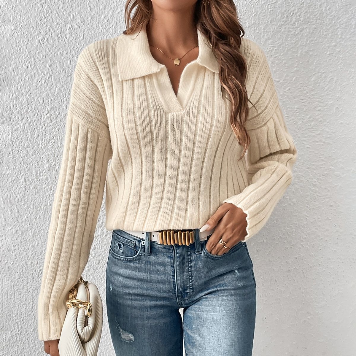 Fashion Casual Polo Collar Sweater For Women - Ormond Beach Boutique