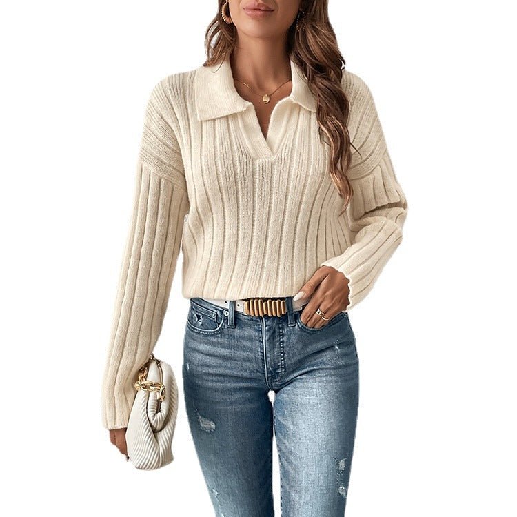 Fashion Casual Polo Collar Sweater For Women - Ormond Beach Boutique