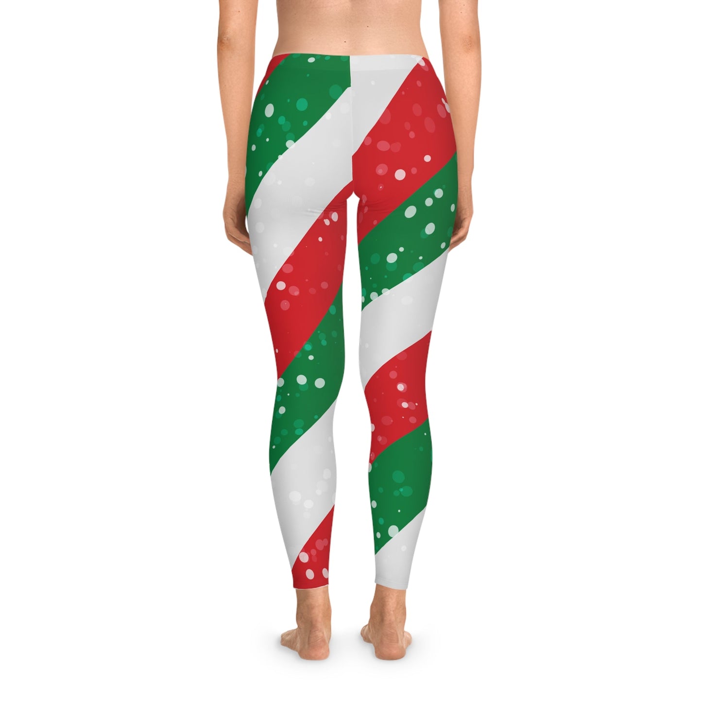 Festive Holiday Stretchy Leggings - Christmas Stripes Design - Ormond Beach Boutique