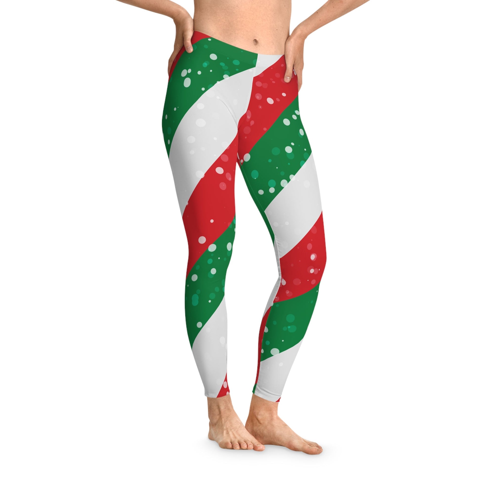 Festive Holiday Stretchy Leggings - Christmas Stripes Design - Ormond Beach Boutique