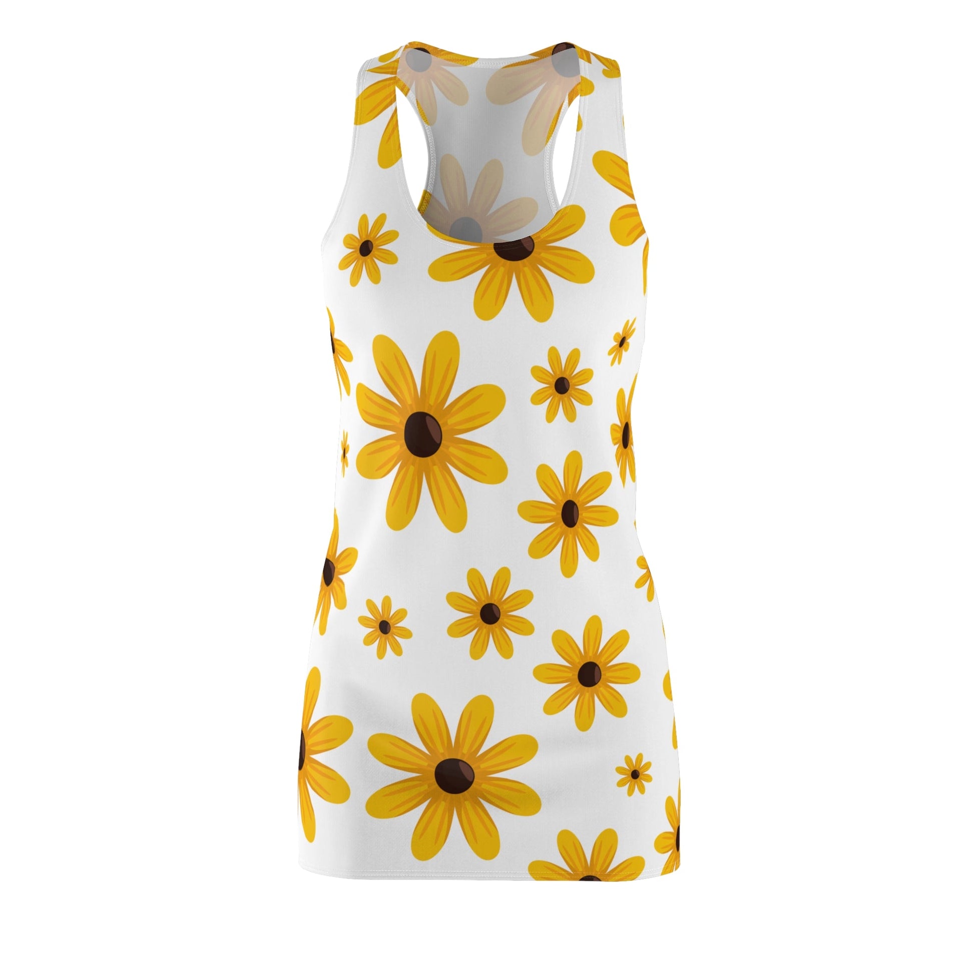 Floral Summer Racerback Dress - Cute Yellow Flower Print for Women - Ormond Beach Boutique