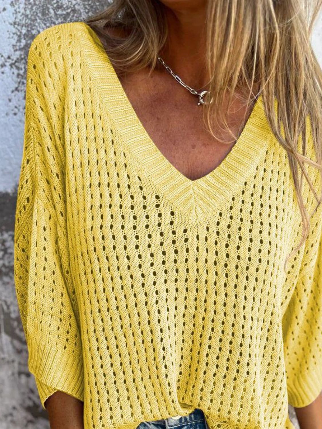 Full Size Openwork V - Neck Knit Cover Up Plus Size - Ormond Beach BoutiqueTrendsiOrmond Beach Boutique1696f333 - 661c - 4d6a - 98fd - 032eed0f9588 - Max100100012351171100100012351171YellowS