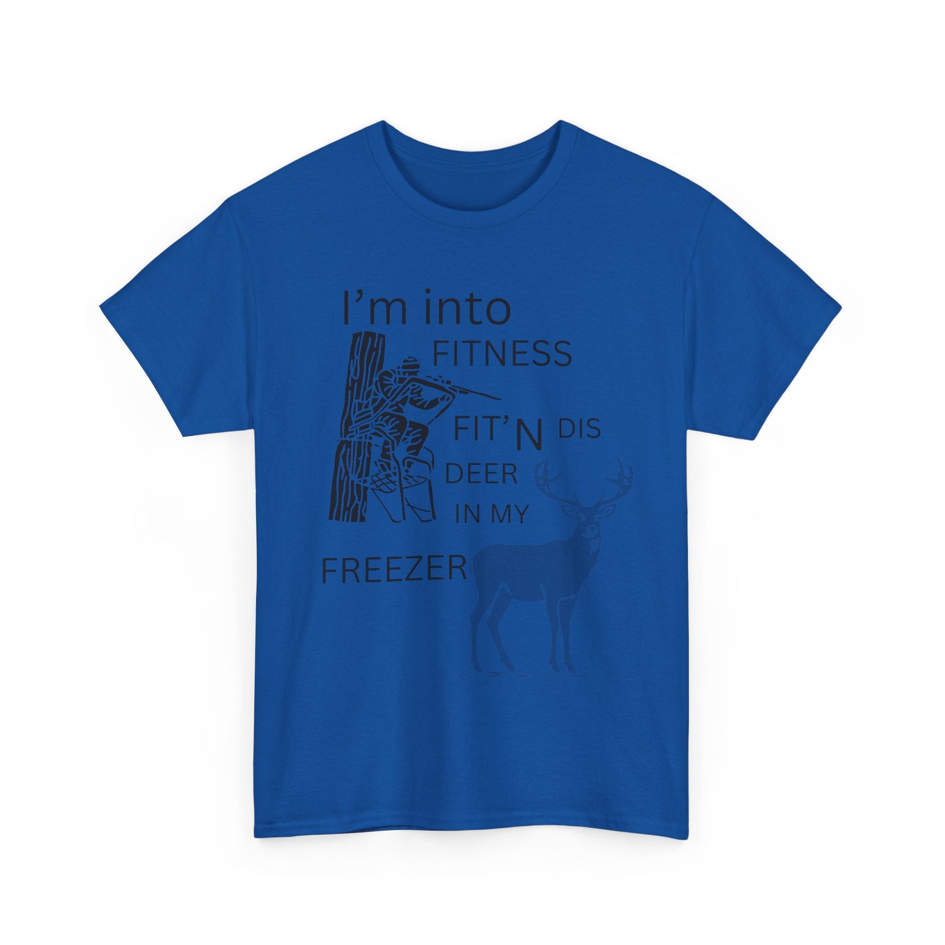 Funny Unisex Heavy Cotton Tee - "I'm into Fitness, Fit’n Dis Deer in My Freezer" - Ormond Beach Boutique