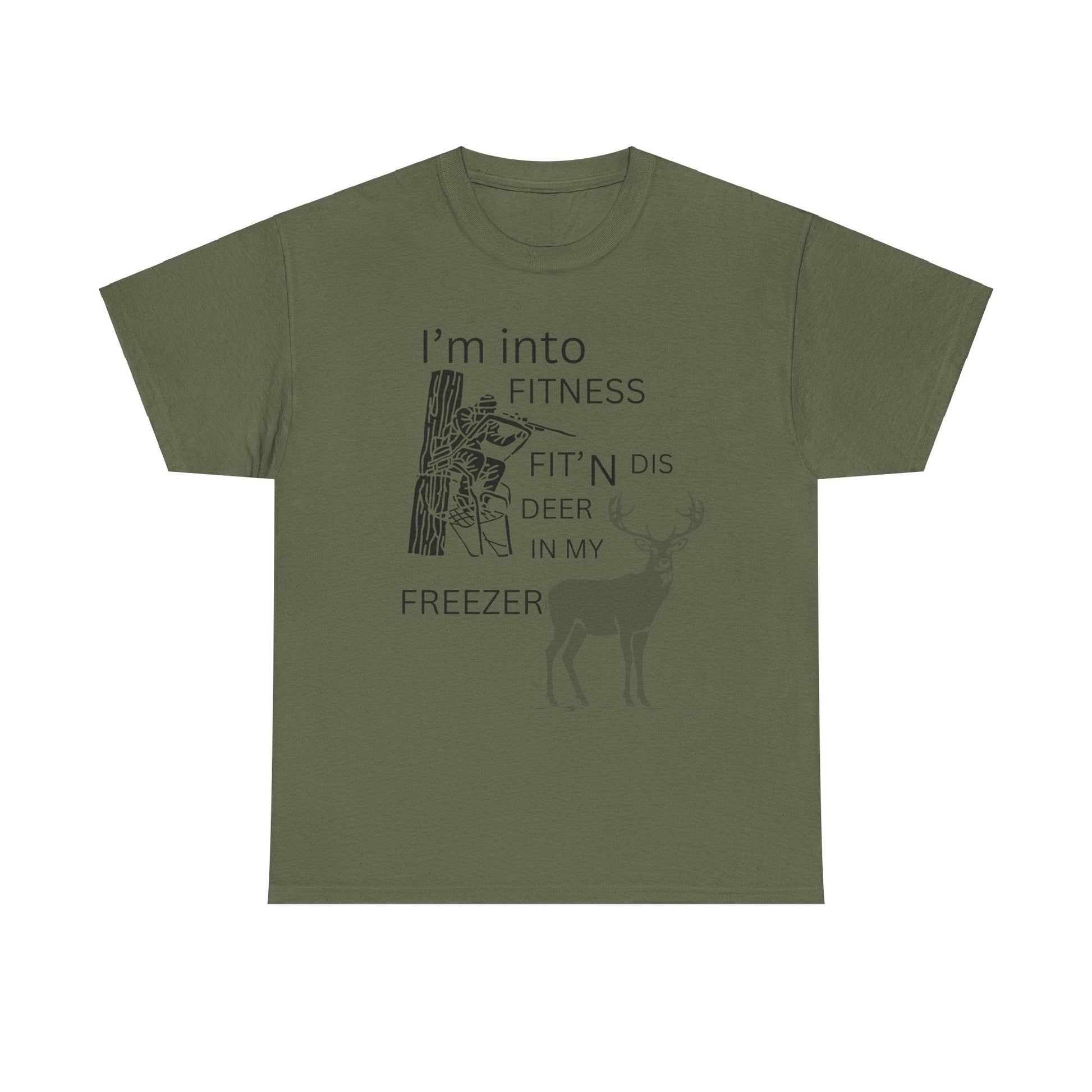 Funny Unisex Heavy Cotton Tee - "I'm into Fitness, Fit’n Dis Deer in My Freezer" - Ormond Beach Boutique