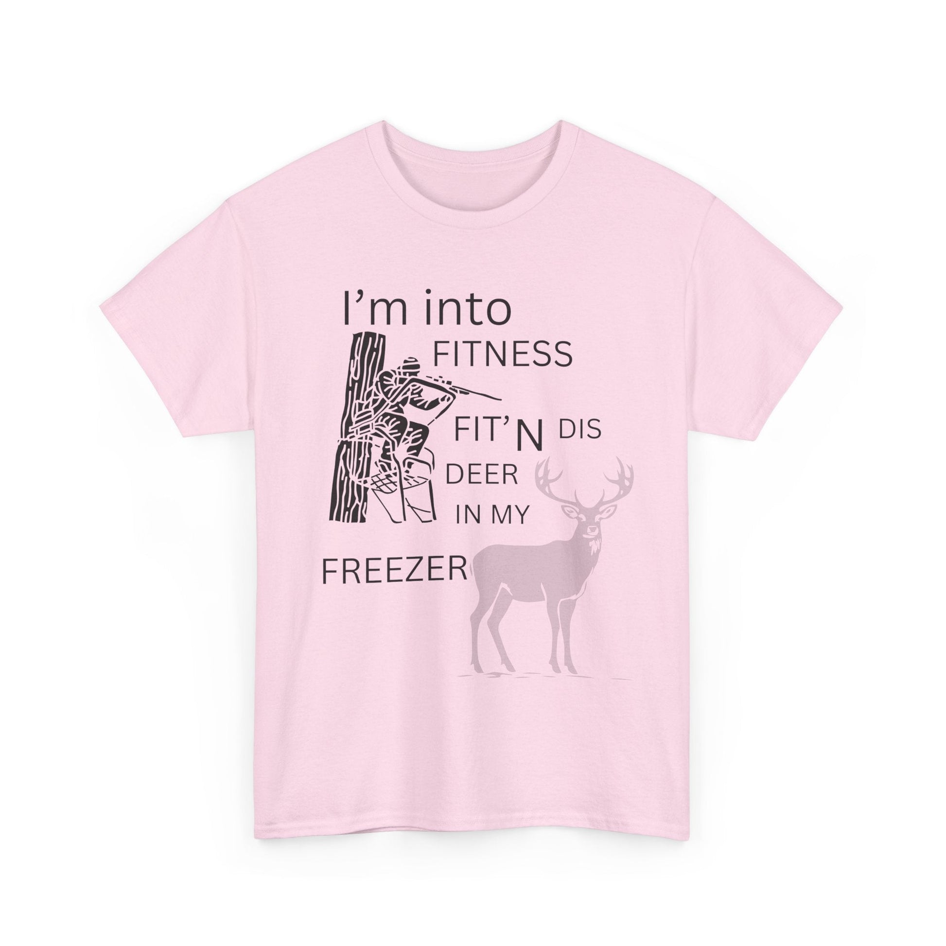 Funny Unisex Heavy Cotton Tee - "I'm into Fitness, Fit’n Dis Deer in My Freezer" - Ormond Beach Boutique