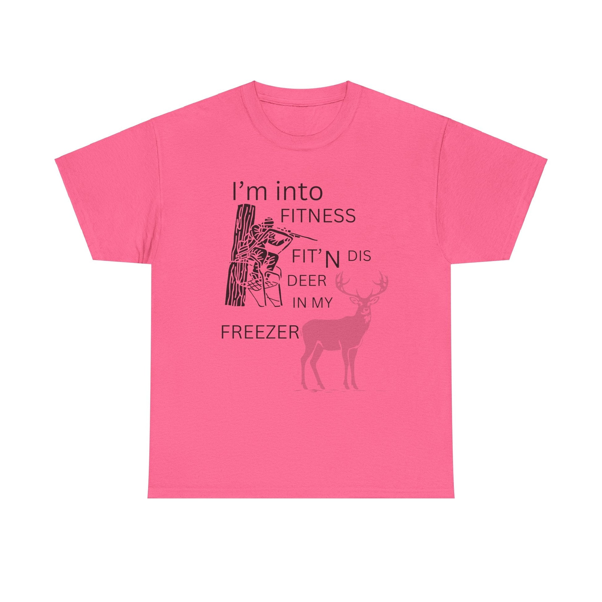 Funny Unisex Heavy Cotton Tee - "I'm into Fitness, Fit’n Dis Deer in My Freezer" - Ormond Beach Boutique