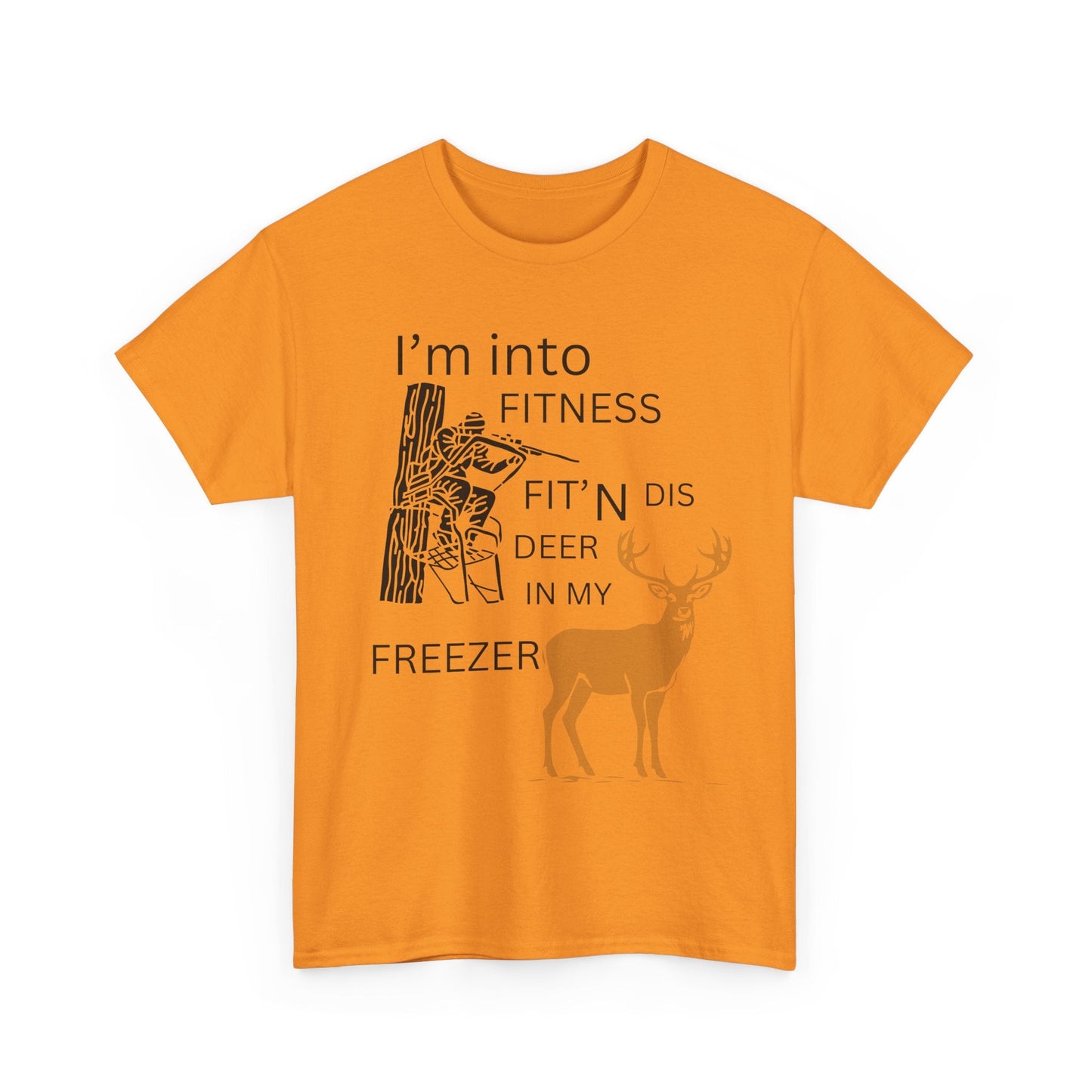 Funny Unisex Heavy Cotton Tee - "I'm into Fitness, Fit’n Dis Deer in My Freezer" - Ormond Beach Boutique