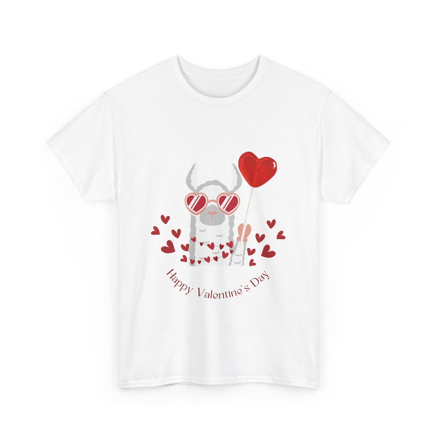 Happy Valentine's Day Unisex Heavy Cotton Tee with Cute Alpaca Design - Ormond Beach Boutique