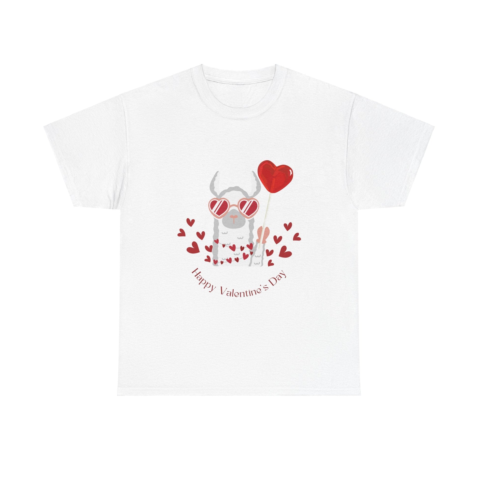 Happy Valentine's Day Unisex Heavy Cotton Tee with Cute Alpaca Design - Ormond Beach Boutique