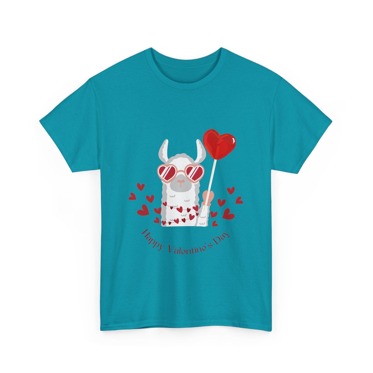 Happy Valentine's Day Unisex Heavy Cotton Tee with Cute Alpaca Design - Ormond Beach Boutique