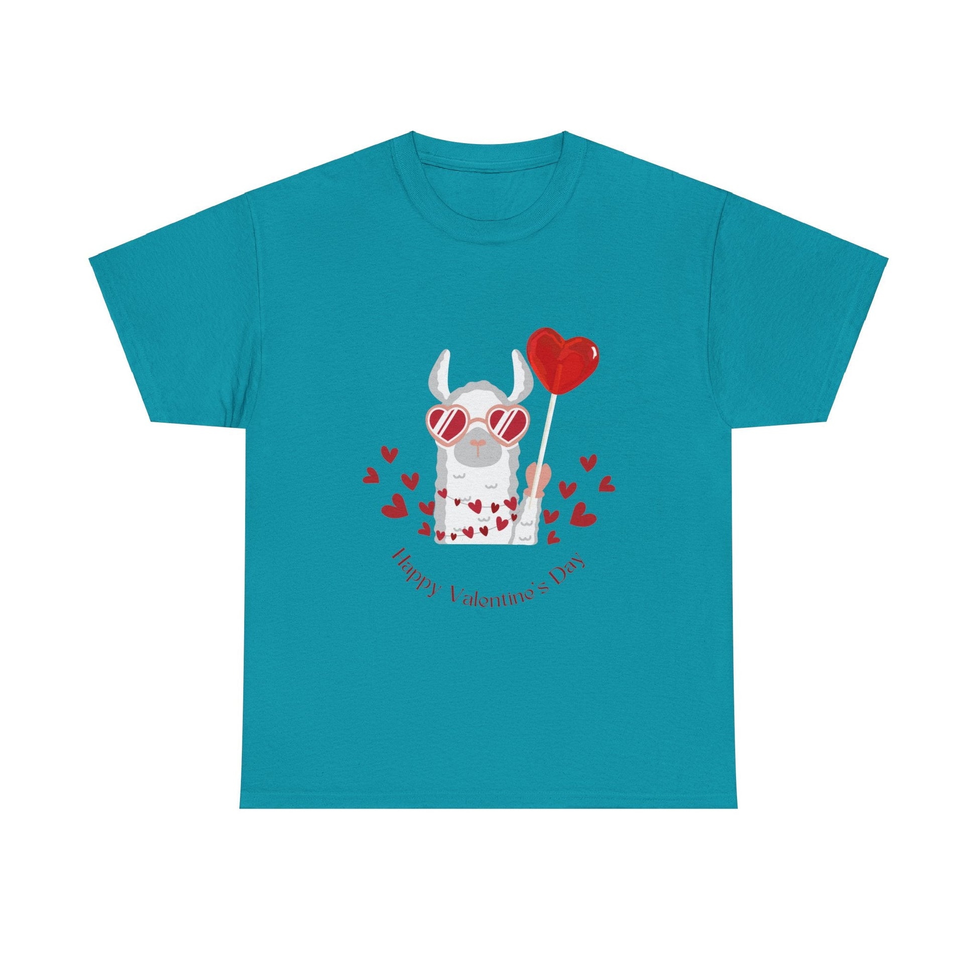 Happy Valentine's Day Unisex Heavy Cotton Tee with Cute Alpaca Design - Ormond Beach Boutique