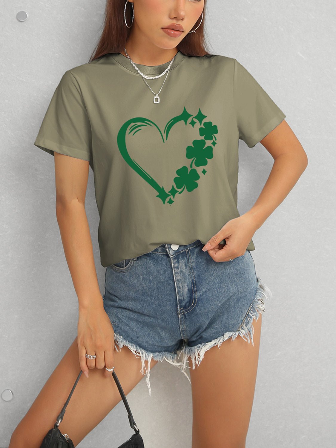 Heart Lucky Clover Round Neck Short Sleeve T-Shirt - Ormond Beach Boutique