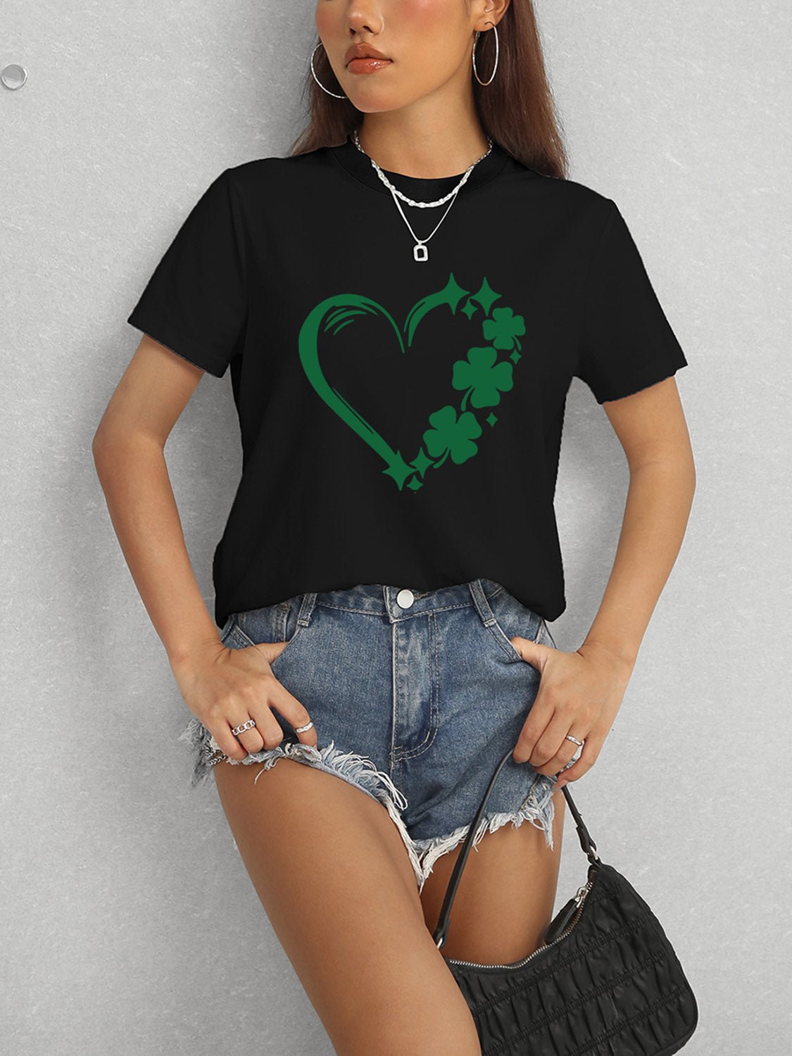 Heart Lucky Clover Round Neck Short Sleeve T-Shirt - Ormond Beach Boutique