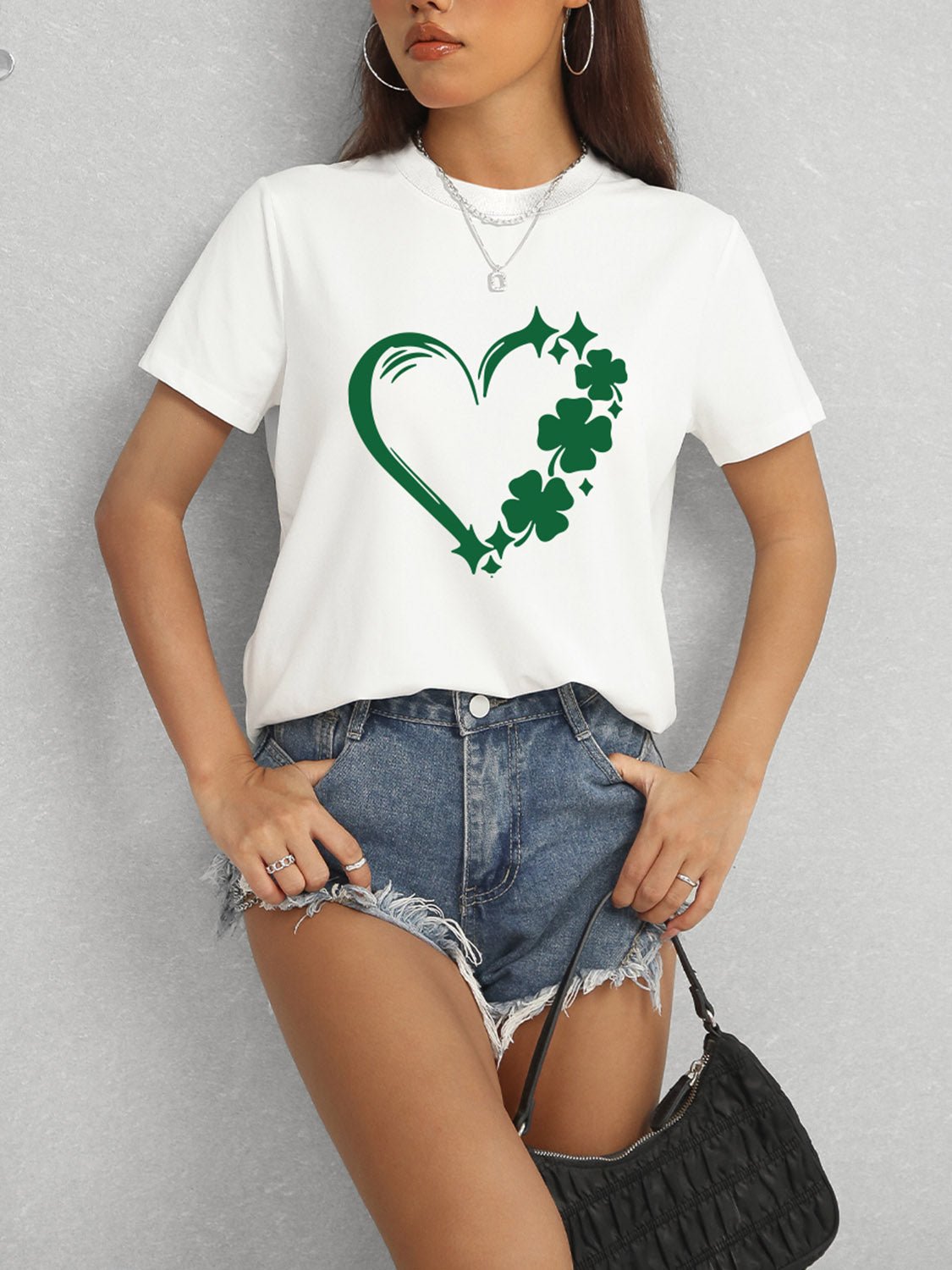 Heart Lucky Clover Round Neck Short Sleeve T-Shirt - Ormond Beach Boutique