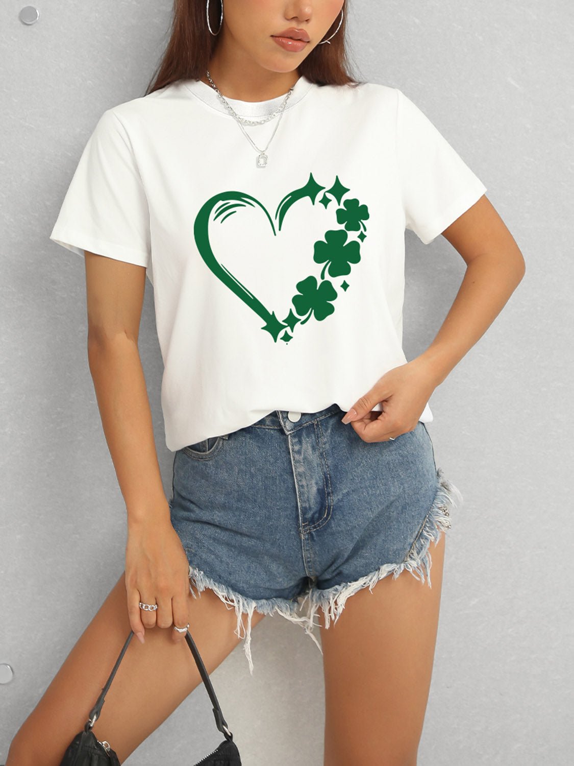 Heart Lucky Clover Round Neck Short Sleeve T-Shirt - Ormond Beach Boutique