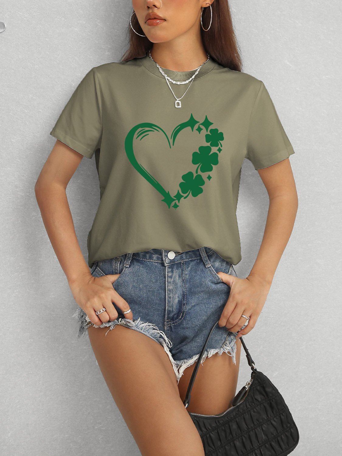 Heart Lucky Clover Round Neck Short Sleeve T-Shirt - Ormond Beach Boutique