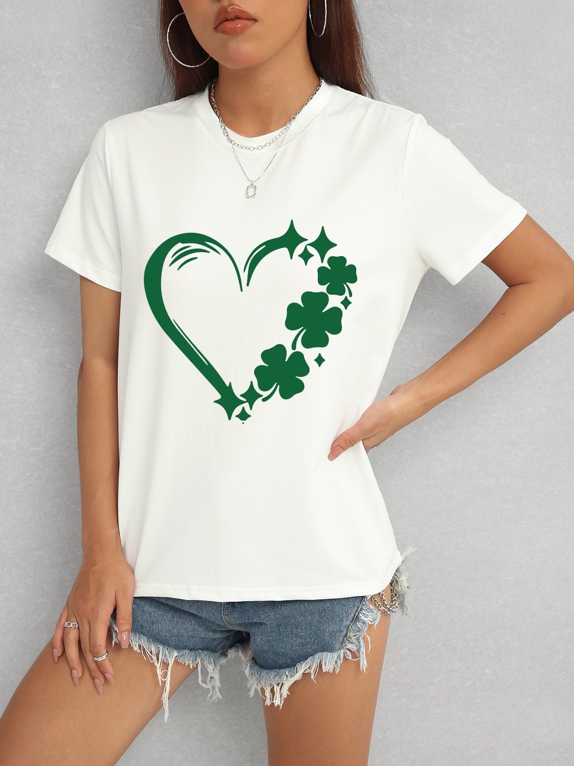 Heart Lucky Clover Round Neck Short Sleeve T-Shirt - Ormond Beach Boutique