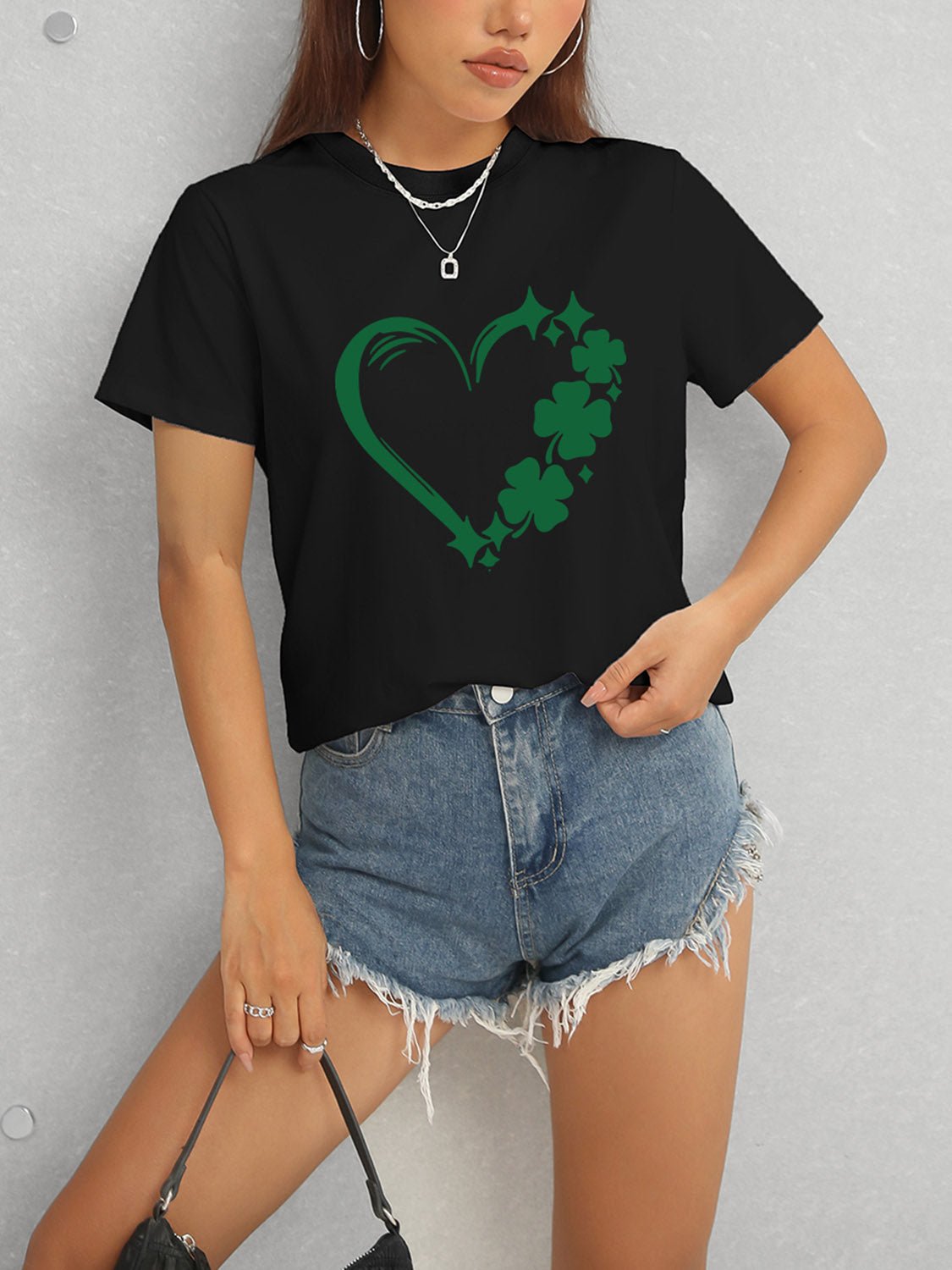 Heart Lucky Clover Round Neck Short Sleeve T-Shirt - Ormond Beach Boutique