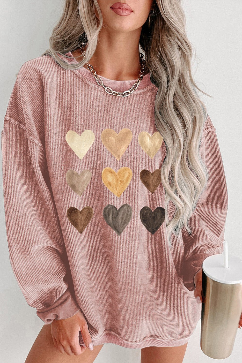 Heart Round Neck Dropped Shoulder Sweatshirt - Ormond Beach Boutique