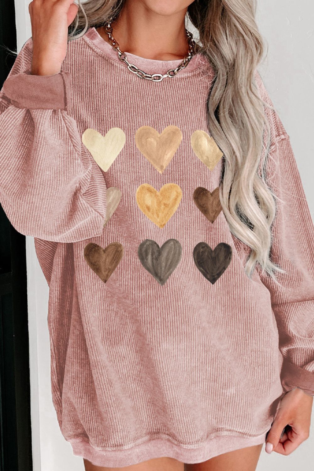 Heart Round Neck Dropped Shoulder Sweatshirt - Ormond Beach Boutique