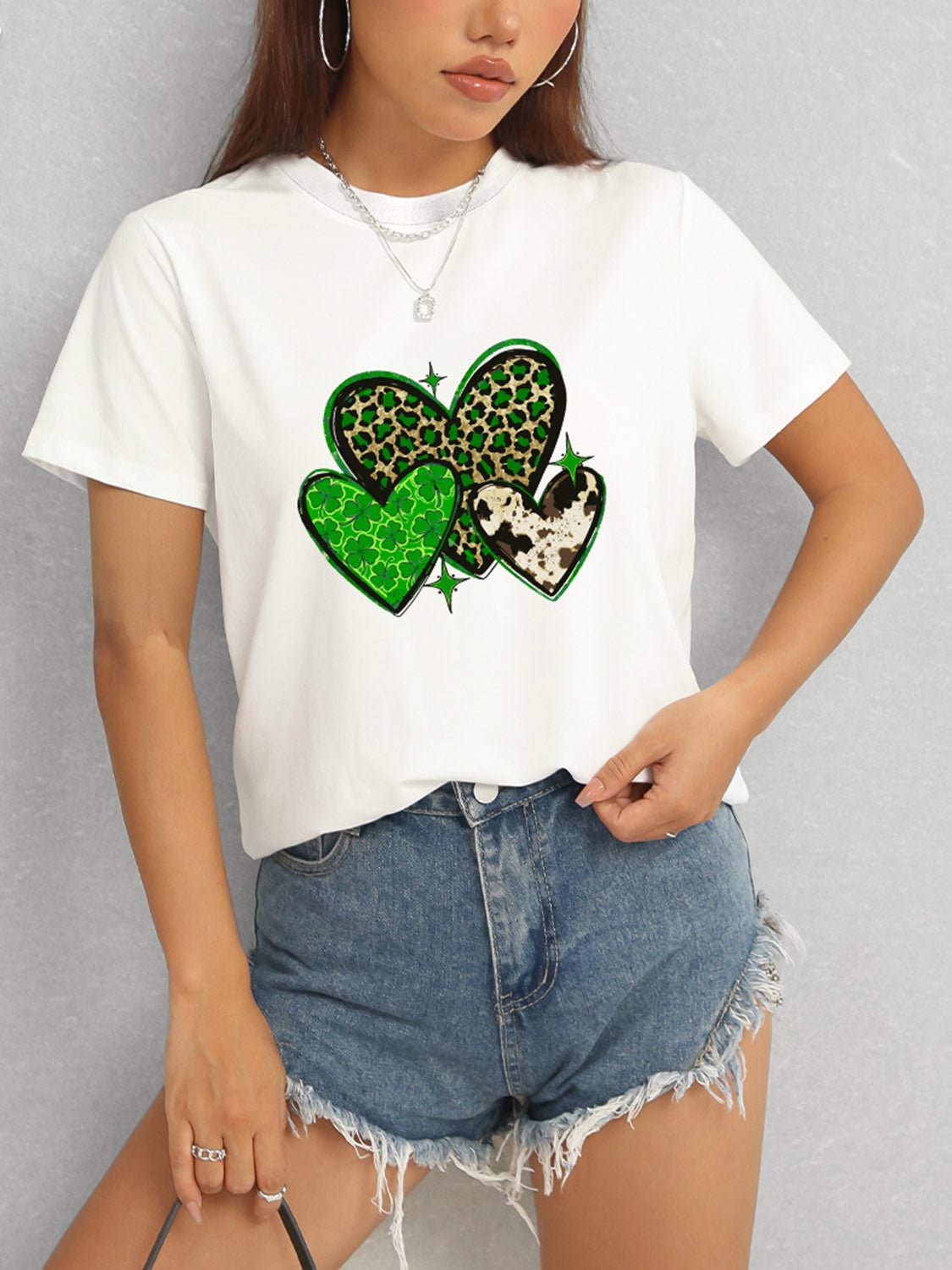 Heart Round Neck Short Sleeve T-Shirt - Ormond Beach Boutique