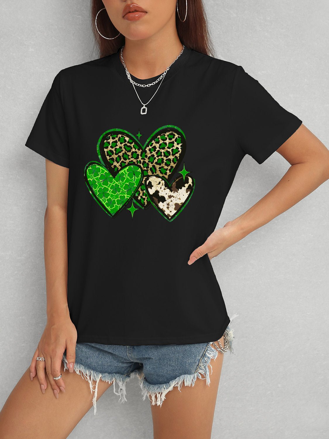 Heart Round Neck Short Sleeve T-Shirt - Ormond Beach Boutique