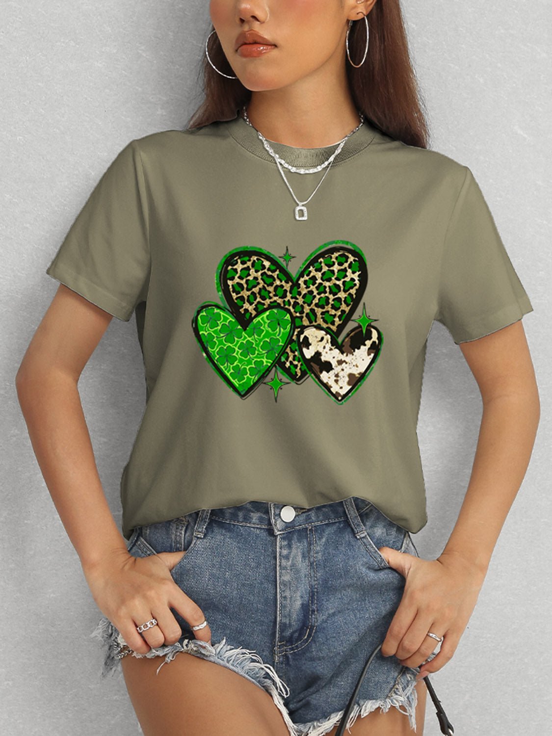 Heart Round Neck Short Sleeve T-Shirt - Ormond Beach Boutique