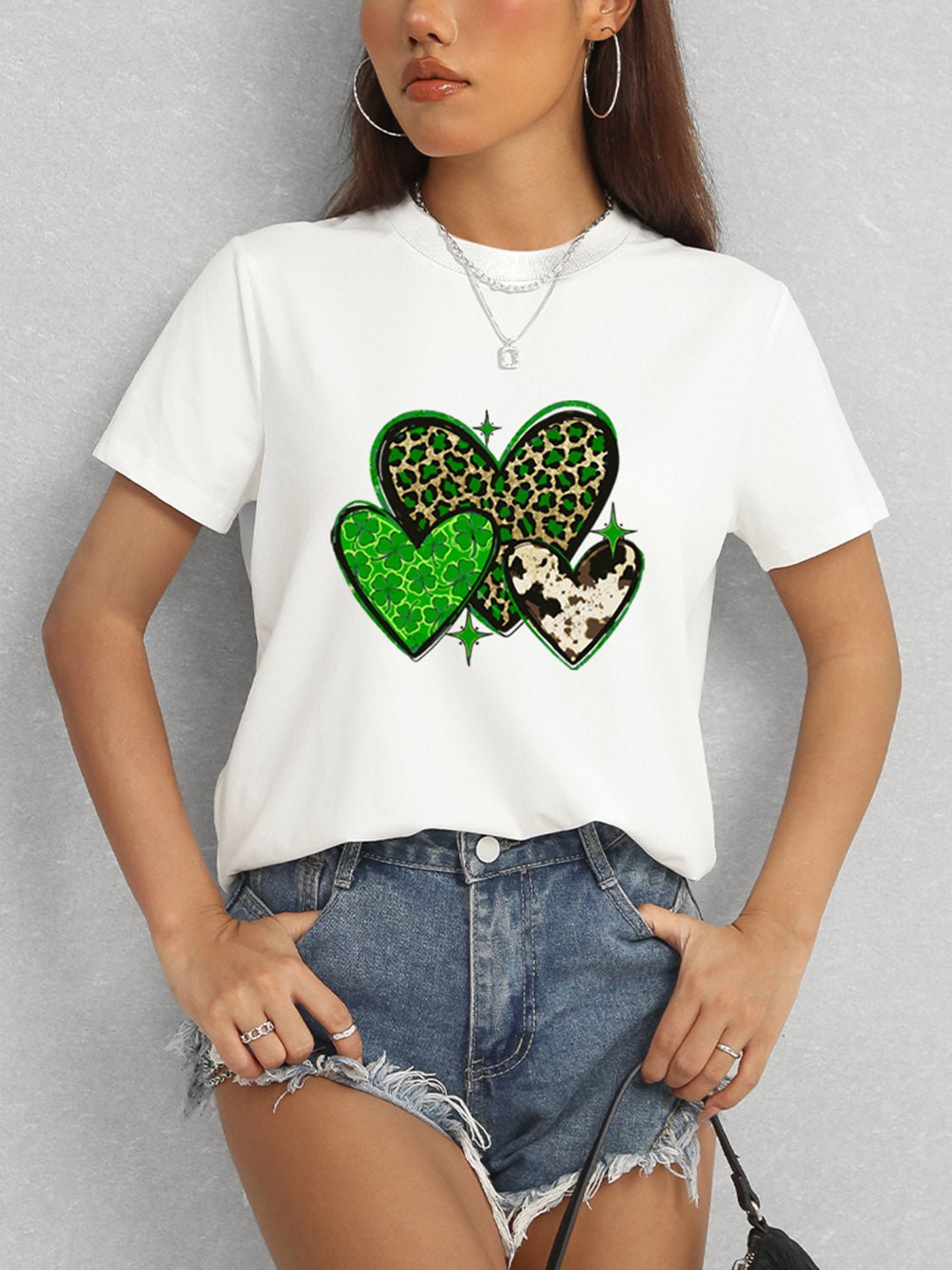 Heart Round Neck Short Sleeve T-Shirt - Ormond Beach Boutique