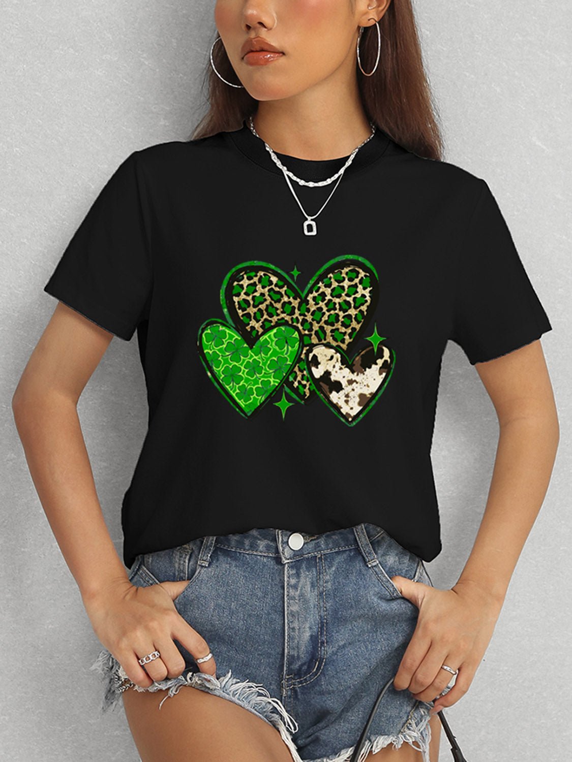 Heart Round Neck Short Sleeve T-Shirt - Ormond Beach Boutique