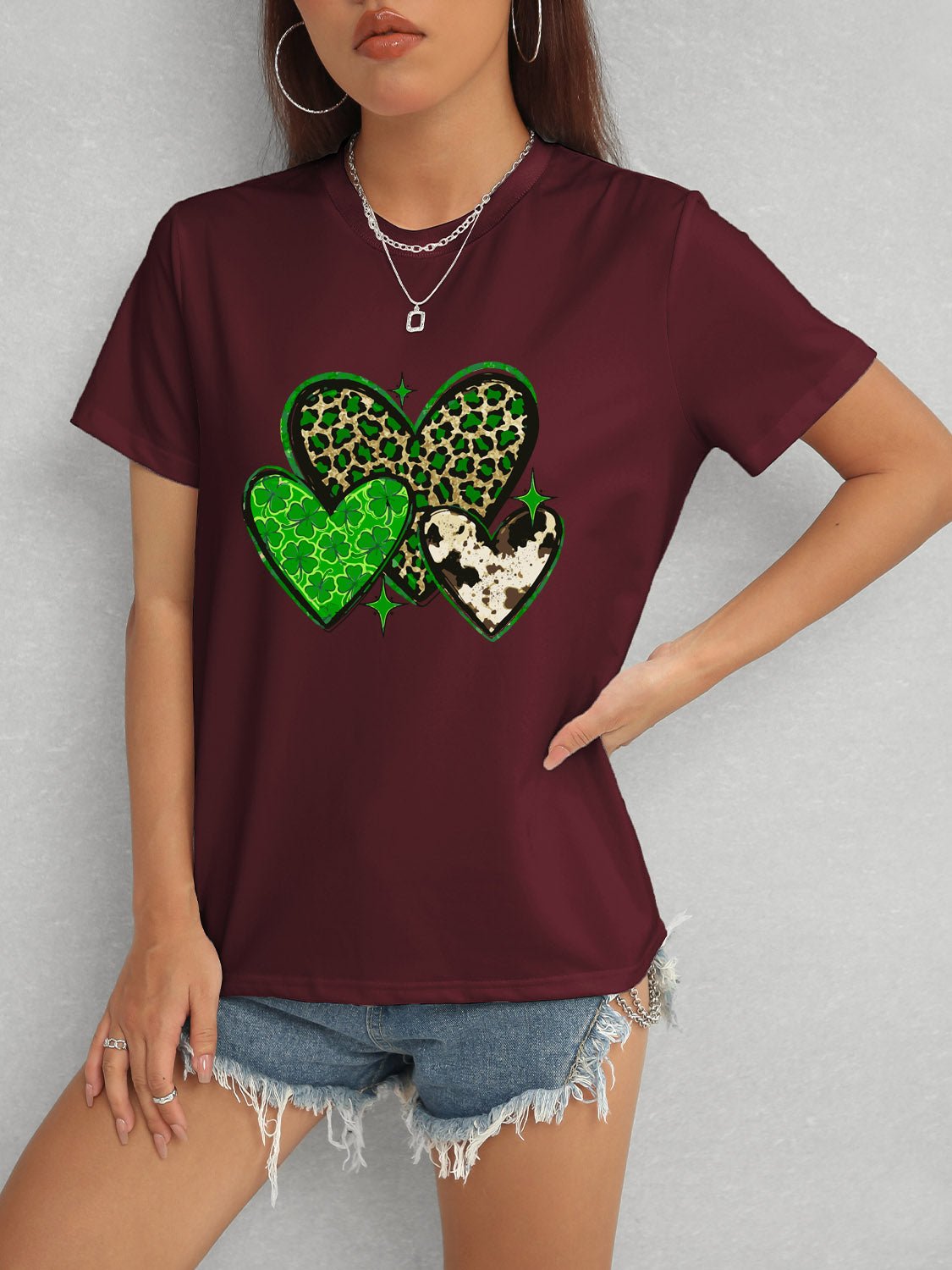 Heart Round Neck Short Sleeve T-Shirt - Ormond Beach Boutique