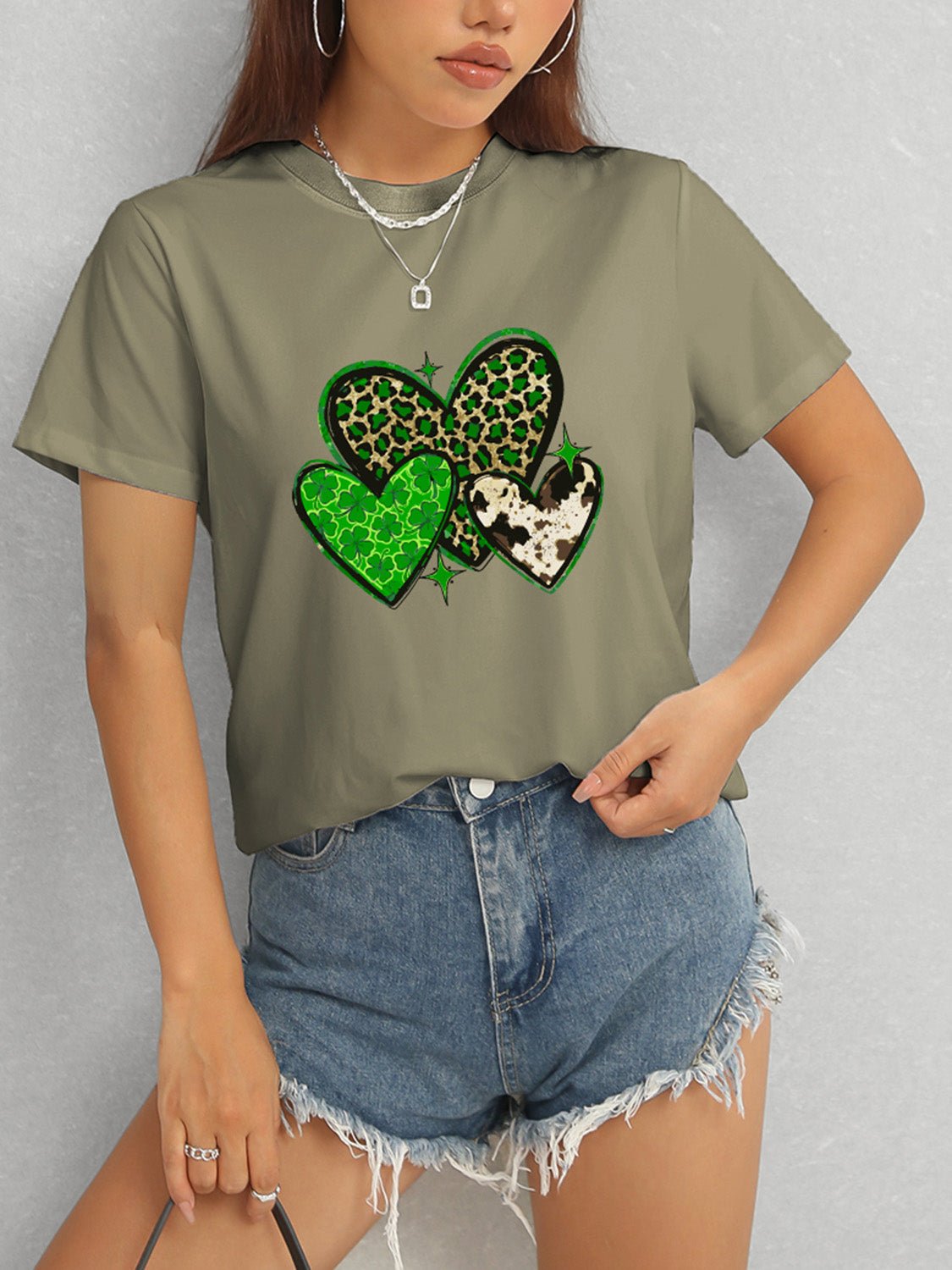 Heart Round Neck Short Sleeve T-Shirt - Ormond Beach Boutique