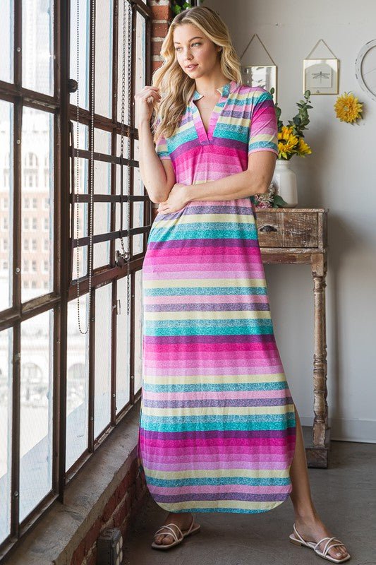 Heimish Full Size Striped Short Sleeve Maxi Tee Dress Plus Size - Ormond Beach BoutiqueTrendsiOrmond Beach Boutique0ecc4a15 - 8b53 - 4a3b - af1c - 2ba8a334905a - Max100100626031467100100626031467Pink MultiS