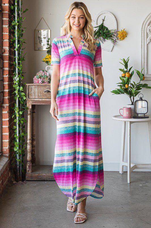 Heimish Full Size Striped Short Sleeve Maxi Tee Dress Plus Size - Ormond Beach BoutiqueTrendsiOrmond Beach Boutique05e5ef58 - 22fd - 49d1 - a2ca - 9cb425babeeb - Max100100626031467100100626031467Pink MultiS