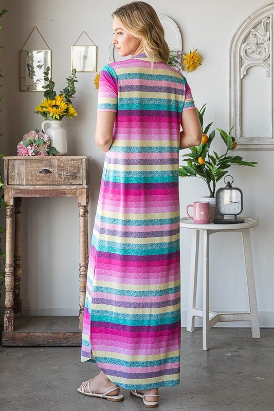 Heimish Full Size Striped Short Sleeve Maxi Tee Dress Plus Size - Ormond Beach BoutiqueTrendsiOrmond Beach Boutique010a6643 - 795f - 4609 - 9ec5 - 58989705ea1a - Max100100626031467100100626031467Pink MultiS