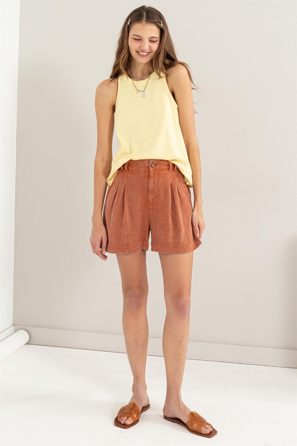 HYFVE High Waist Pleated Linen Shorts - Ormond Beach Boutique