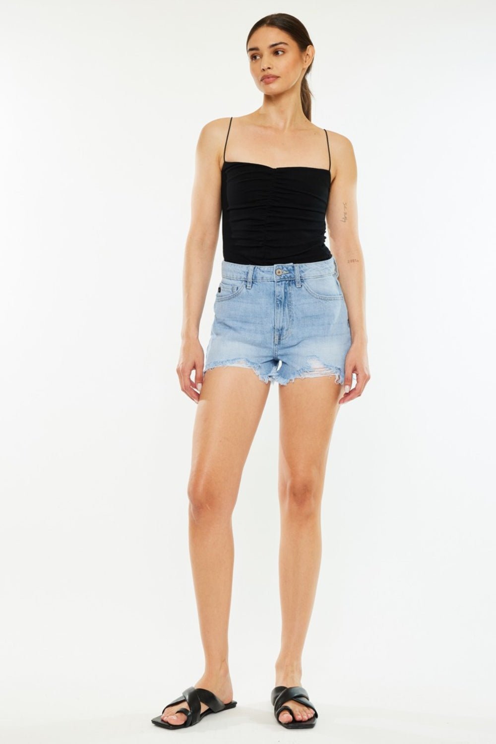 Kancan Raw Hem Distressed High Waist Denim Shorts - Ormond Beach Boutique