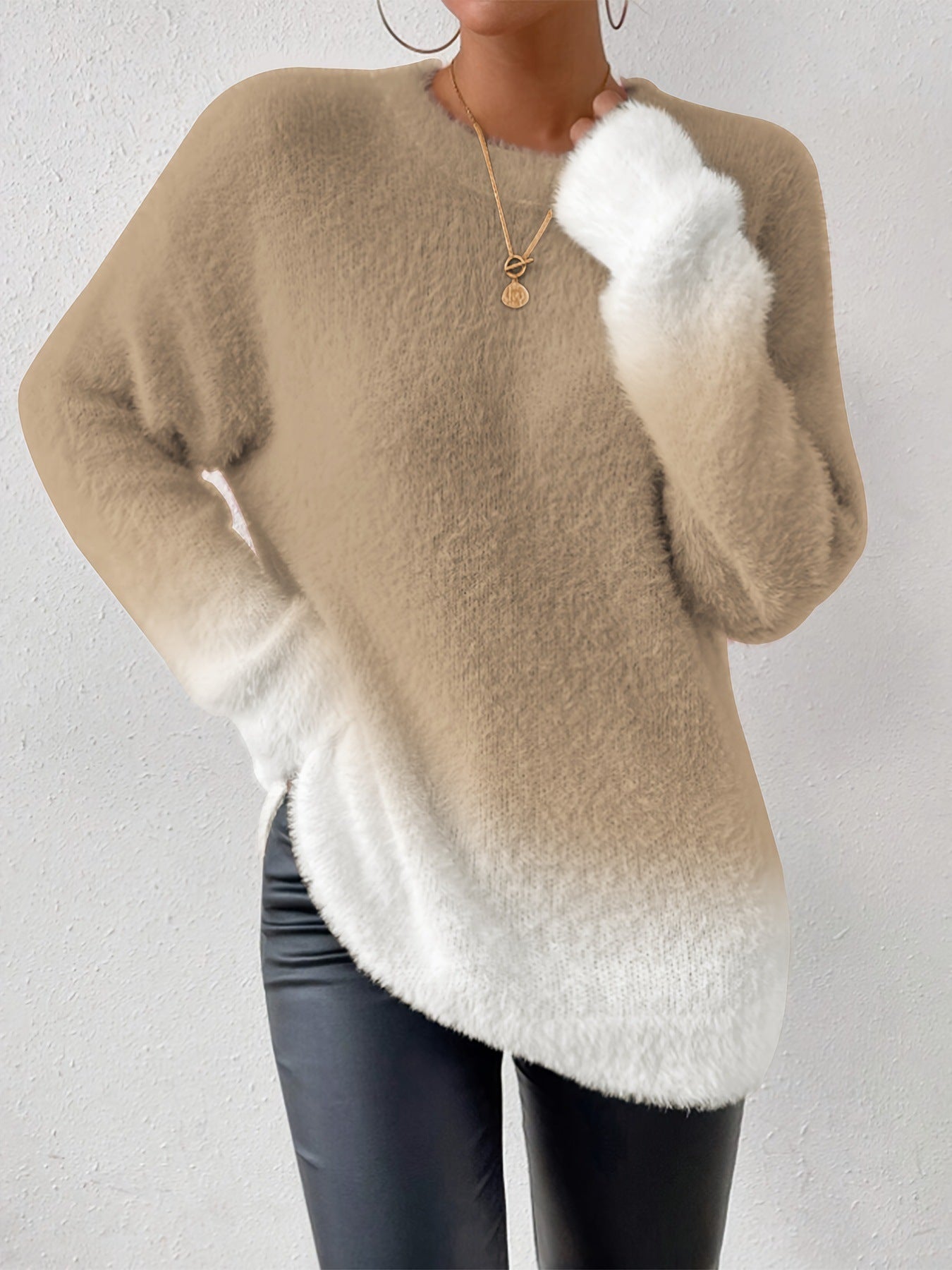 Lady Temperament Woolen Gradient Top Fashion Round Neck Sweater - Ormond Beach Boutique