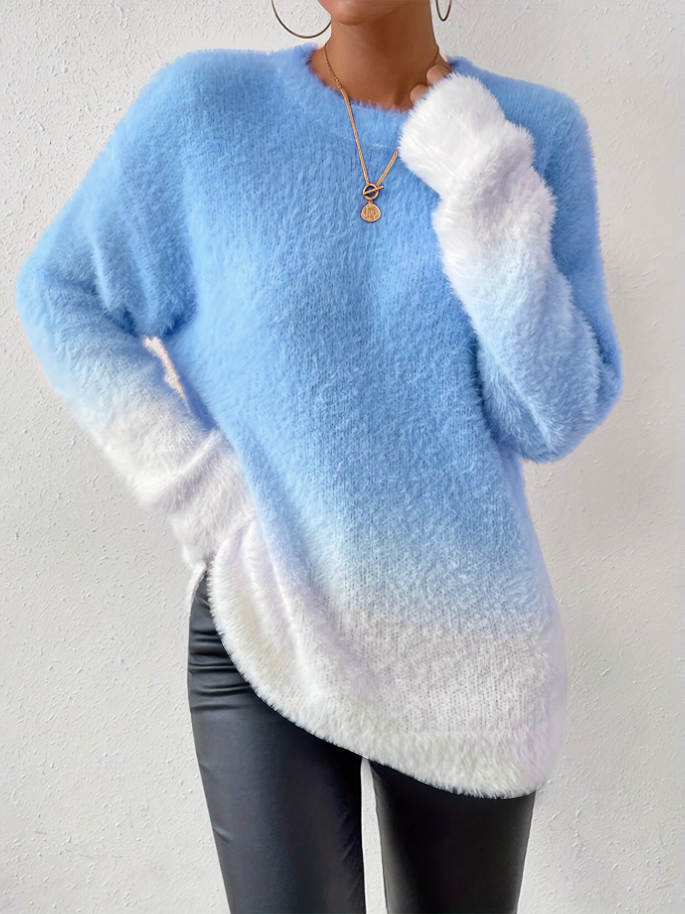 Lady Temperament Woolen Gradient Top Fashion Round Neck Sweater - Ormond Beach Boutique