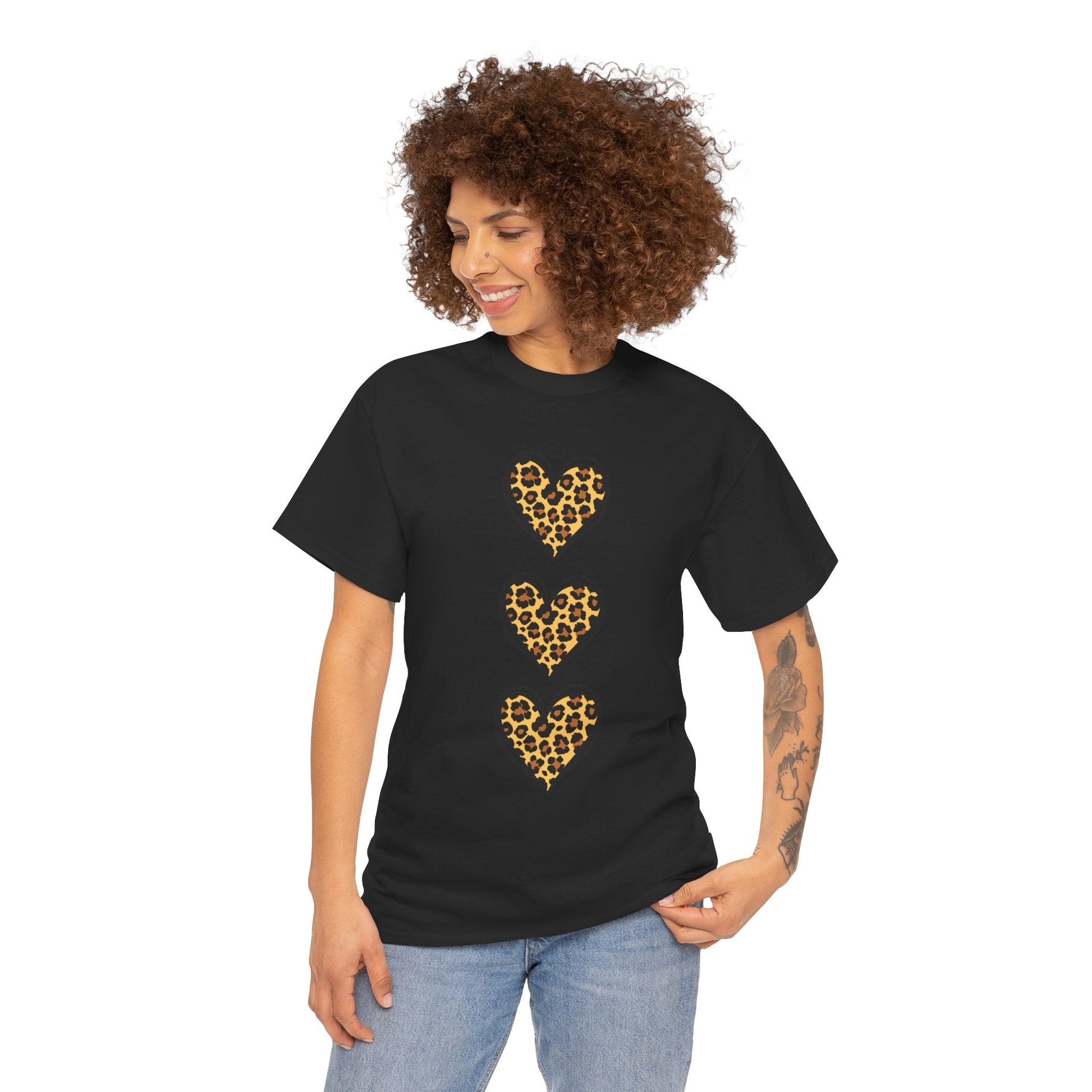 Leopard Heart Unisex Heavy Cotton Tee - Trendy Casual Wear for Animal Lovers - Ormond Beach Boutique