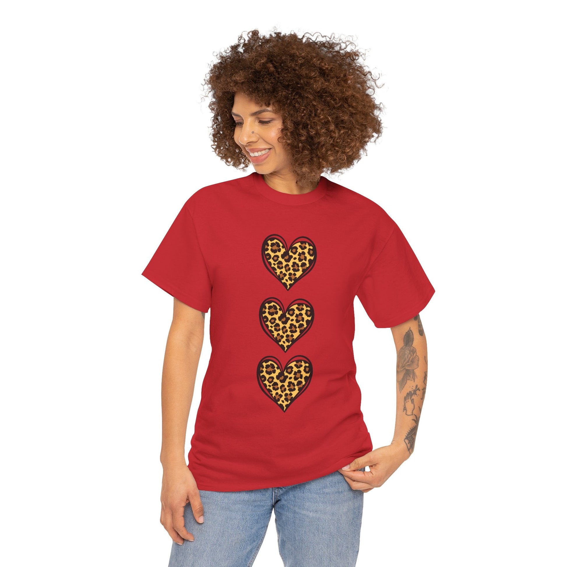 Leopard Heart Unisex Heavy Cotton Tee - Trendy Casual Wear for Animal Lovers - Ormond Beach Boutique