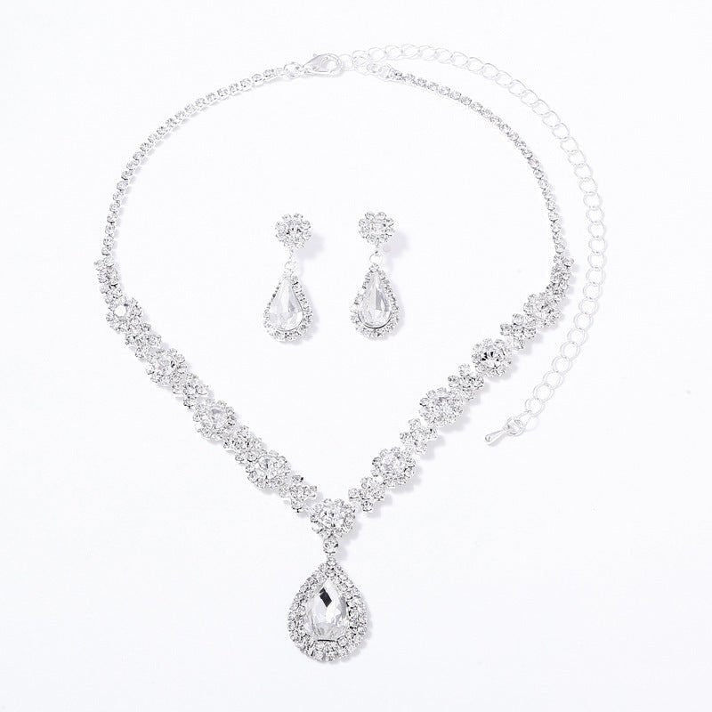 Light Luxury Blue Crystal Full Diamond Water Drop Necklace Earrings - Ormond Beach Boutique